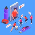 Online Fitness Workout Yoga At Home Isometric Concept