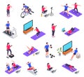 Online Fitness Workout Yoga At Home Isometric Icon Set