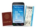 Online flight booking and boarding pass passport Royalty Free Stock Photo