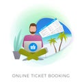 Online Flight Ticket Booking flat vector icon. Mobile application or website service for buying, booking and reserving air tickets