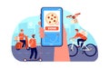 Online food delivery. Restaurant order service, goods from supermarket tracking. Quick courier on bike, meal shipping to