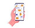 Online food order by mobile app concept. Royalty Free Stock Photo