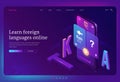 Online foreign language learn isometric landing Royalty Free Stock Photo