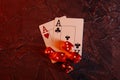 Online gambling theme. Aces and five red dices