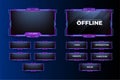 Online game streaming overlay vector for live gamers. Modern offline gaming frame design with colorful buttons. Purple and cyan