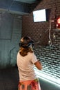 Online games in vr helmet in a computer club. Competitions in e-sports among youth Royalty Free Stock Photo