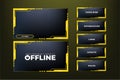 Online gaming overlay vector with button elements for live streaming screens. Broadcast screen interface design with yellow color