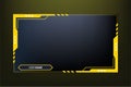 Online gaming overlay vector with button elements for live streaming screens. Broadcast screen interface design with yellow color