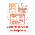 Online general services marketplaces concept icon. On demand economy, e commerce idea thin line illustration. Smartphone