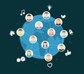 Online global community vector with app icons
