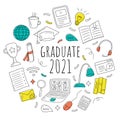 Online graduation 2021 round composition Royalty Free Stock Photo