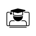 Black solid icon for Online Graducation, education and student