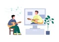 Online guitar and music learning, cartoon flat vector illustration isolated.