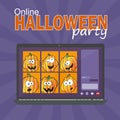Online Halloween party concept, computer screen have video conference