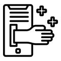 Online hand medicine icon, outline style