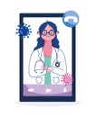 Online health, female doctor professional smartphone calling help covid 19 pandemic Royalty Free Stock Photo