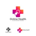 Online Health logo vector designs, Health Touch logo designs concept vector, Simple Health logo template, Arrow with Plus logo