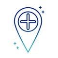 Online health, pointer location hospital covid 19 pandemic gradient line icon