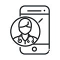 Online health, smartphone doctor consult app covid 19 pandemic line icon