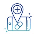 Online health, smartphone location pharmacy covid 19 pandemic gradient line icon