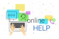 Online help and online support on laptop creative concept vector illustration Royalty Free Stock Photo