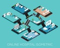 Online Hospital Isometric Scheme Icons