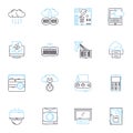 Online hubs linear icons set. Connection, Digital, Nerking, Collaboration, Social, Knowledge, Resource line vector and