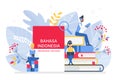 Online Indonesian language courses flat illustration. Distance education, remote school, Indonesia university. Language