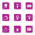 Online interactive icons set, grunge style