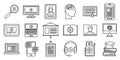 Online interactive learning icons set, outline style