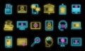 Online interactive learning icons set vector neon