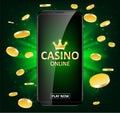 Online Internet casino label with money coins. Casino jackpot winner poster gamble with text. Playing Web poker success