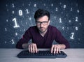 Online intruder geek guy hacking codes