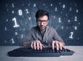 Online intruder geek guy hacking codes