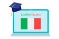 Online Italian Learning, distance education concept. Language training and courses. Studying foreign languages on a website in a