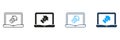 Online Jigsaw Game in Laptop Line and Silhouette Icon Set. Puzzle App in Computer Icon. Web Digital Puzzle Sign