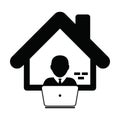 Online jobs icon for working from home symbol with male user person profile avatar for business and finance in a flat color glyph