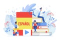 Online language courses flat vector illustration. Distance education, remote school, Spain university. Spanish language