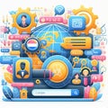 Online language exchange platform interface with language seect