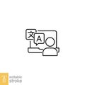 Online language tutoring line icon. Virtual learning foreign languages lessons
