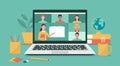 online teacher teaching students on laptop screen, distance learning