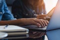 Two business women or student make online learning and work on laptop computer