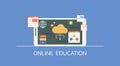 Computer education online via technology on smartphone concept