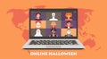 Online Halloween party from around the world concept on laptop screen