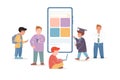 Online learning big smartphone symbol of teaching university college application student flat vector illustration