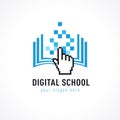 Online education logo template, learning concept, open book with pixels click cursor