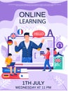 Online learning concept poster. Students during online English lesson. Education website banner