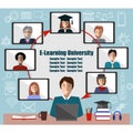 Online learning concept. Teacher and students group. Place for text Royalty Free Stock Photo