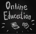 Online Learning handwritten on blackboard. Vector in doodle style. Chalk textured sketch, Online Training