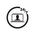 247 online learning icon black vector design illustration